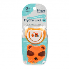 PITUSO Пустышка силиконовая + держатель размер M ORANGE FOX