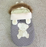 LITTLE STAR Конверт-Кокон на 2-х молниях Мишутка Капучино в горох (плащ+велбоа,подкл флис)