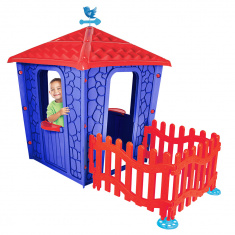 PILSAN Детский игровой дом Stone House с забором,Blue/Голубой,114*174*151 см