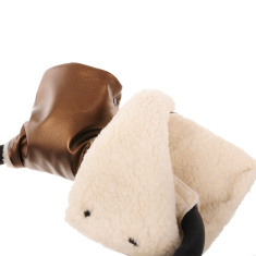 PITUSO Муфта-варежки на коляску шерстяной мех (белый) + экокожа Бронза