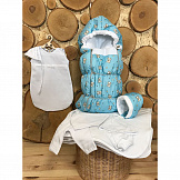 GulSara Комплект на выписку 8 пр Стразы Серые мишки на голубом  ВЕСНА-ОСЕНЬ